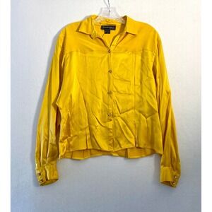 Baldanza Idee Force Vintage 100% Silk Yellow Western Yoke Rhinestone Blouse Sz 8